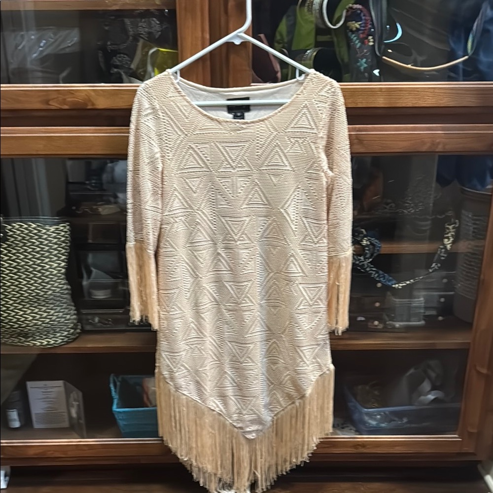 Cream 3/4 Sleeve Crew Neck Sheath Dress